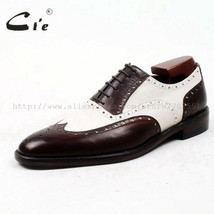 round toe brown white bespoke men shoe custom handmade 100%calf leather outsole  - £297.67 GBP