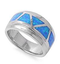 Opal Ring Sterling Silver October Blue Simulated Opal Ring - £60.74 GBP+