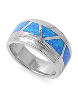 Opal Ring Sterling Silver October Blue Simulated Opal Ring - £59.75 GBP+