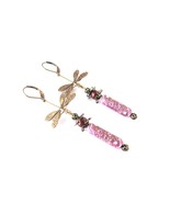 Carved Lucite Bead and Dragonfly earrings Antique Gold tone accents - $418.15 MXN