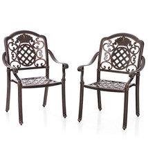 Patio Cast Aluminum Dining Chairs Set of 2 Metal Armchairs Stackable-Copper - C - £198.38 GBP