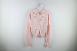 Vtg 50s 60s Streetwear Womens Medium Distressed Pearl Knit Cardigan Sweater USA - £39.52 GBP