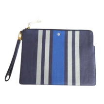 Tory Burch Striped Leather Zip Pouch $250 FREE WORLDWIDE SHIPPING - £139.39 GBP