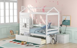 Twin Size House Bed Wood Bed with Two Drawers ( White ) - $450.58