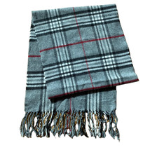 Scarf Gray Plaid Cashmink V. Fraas 11.5x52” Made In Germany Fringes Acrylic - $14.40