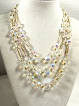 VTG Gold Tone Aurora Borealis Crystal 3 strand graduated beads link Necklace - £36.29 GBP