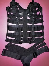 NWT Victoria&#39;s Secret unlined M CORSET+M panty cutout Strappy BLACK banded - £94.94 GBP