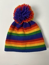Vintage 70s The Mountain Lid Knit Hat Rainbow Aspen Colorado Wool Pom Pom - £29.06 GBP