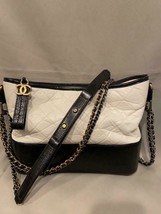 Chanel Gabrielle Medium Bag Chains CC Black White Leather Handbag Pristine - £3,385.89 GBP