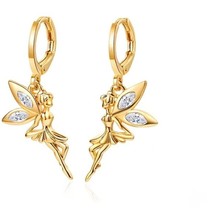 Gold Fairy Hug Earrings with Sparkling Silver on the Wings, New! - £19.11 GBP