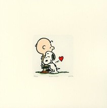 Snoopy + Charlie Brown Peanuts Sowa &amp; Reiser #D/500 Hand Painted Etching Art Hug - £49.83 GBP