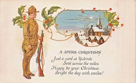 A JOYOUS CHRISTMAS~WW1 SOLDIER WITH RIFLE~PATRIOTIC POSTCARD - £4.40 GBP