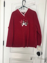 Croft &amp; Barrow Womens Size 1X Fleece Top Pullover V-Neck Holiday Snowman Red - £29.66 GBP