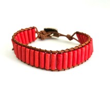 Denali Lucky Red Stone &amp; Leather Bracelet - £17.50 GBP