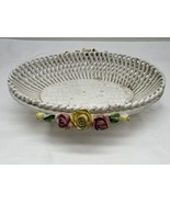 Capodimonte Trinket Basket Oval Dish Lattice With Pink And Yellow Roses ... - $117.97 CAD