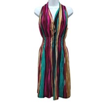 Multicolor Striped Sleeveless Dress Womens Size L - XL Elastic Waist V Neck - $17.81