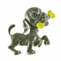 RETRO 2 Vintage Scatter Pins Gray  Yellow  Enameled Dogs With A Bone 1950S - $468.33 MXN