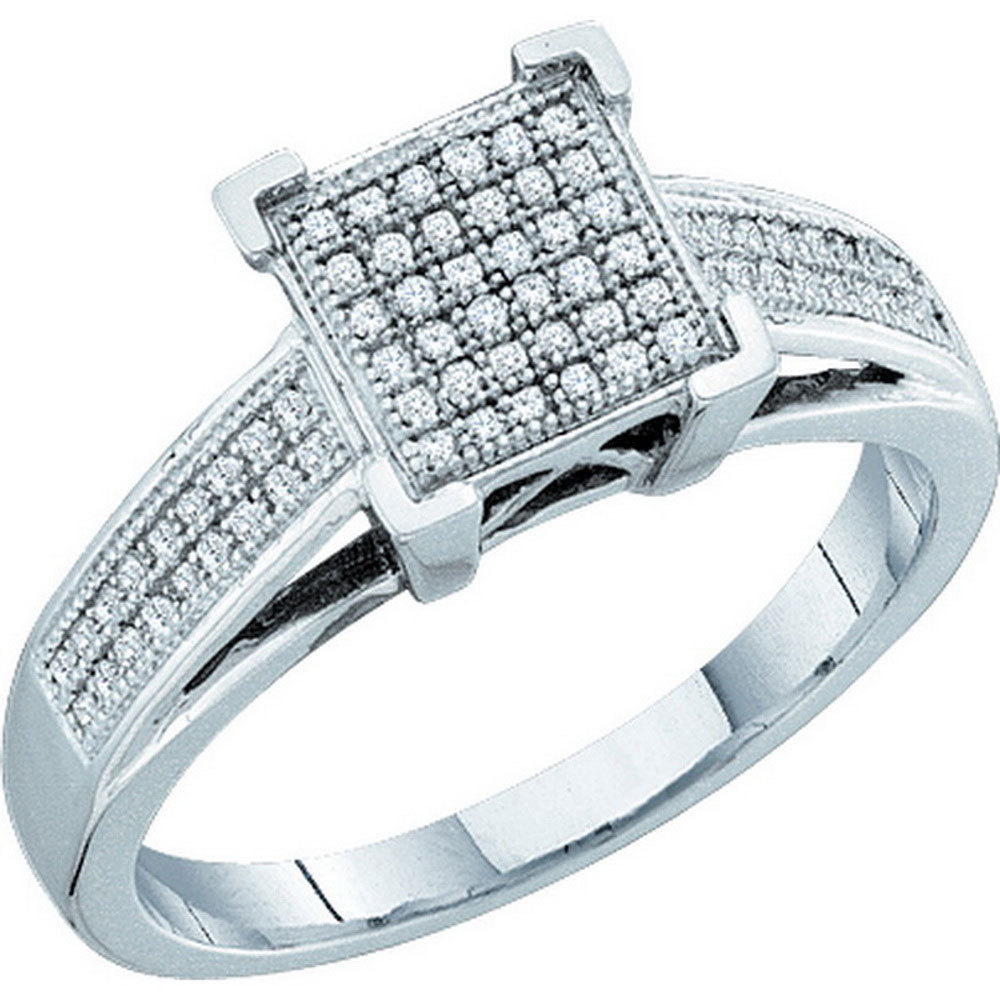 10k White Gold Womens Round Diamond Square Cluster Ring 1/5 Cttw