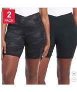 Danskin Womens Biker Shorts Black Camouflage 2-Pack Pockets Moisture Wic... - $54.87 CAD