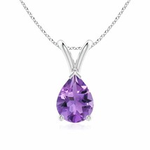 V-Bale Pear-Shaped Amethyst Solitaire Pendant in Silver (Grade- AA, Size- 8x6MM) - £120.73 GBP