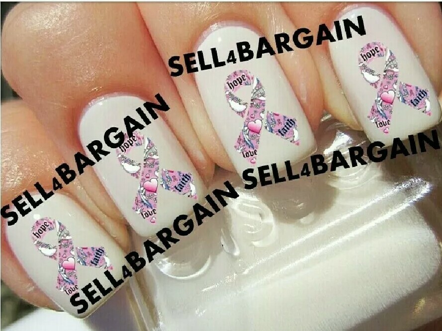 Pink Ribbon Faith Love Hope Breast Cancer Awareness》Nail Art Decals - $9.16
