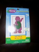 Vintage Barney The Purple Dinosaur Hello Friends Counted Cross Stitch With Frame - £14.91 GBP