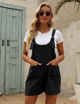 Yeokou Women&#39;s Black Casual Summer Cotton Linen Overalls Romper - Size: XL - £14.49 GBP