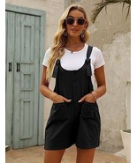 Yeokou Women&#39;s Black Casual Summer Cotton Linen Overalls Romper - Size: XL - £14.74 GBP