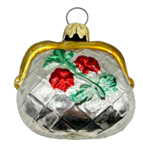 West Germany Glass Christmas Ornament Purse With Flower Design 2.5” - £7.41 GBP