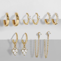 New Design CZ Zircon Crystal Small Hoops Set Gold Color Chain Earrings for Women - $10.81