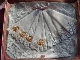 3 Ladies Embroidered Handkerchiefs Paris Vintage Grannycore Cottagecore New - £11.63 GBP