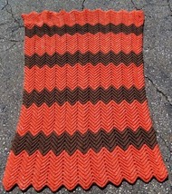Cleveland Browns Orange Brown Chevron Crochet Lap Throw Chair Blanket 36x56  - £33.17 GBP