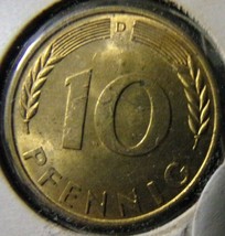 1950-D Germany-10 Pfennig-About Uncirculated detail - $1.98