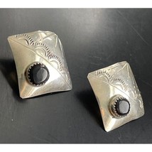 NATIVE AMERICAN 925 STERLING SILVER AND ONYX SQUARE EARRINGS SKY - $47.52