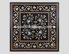 Square Black Marble Top Coffee Dining Side Table Mosaic Inlay Patio Home Decors - £863.74 GBP+