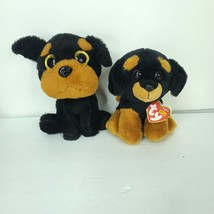 Lot of 2 Ty Beanie Baby TREVOUR The Rottweiler 6&quot; Stuffed Plush Glitter ... - $22.76