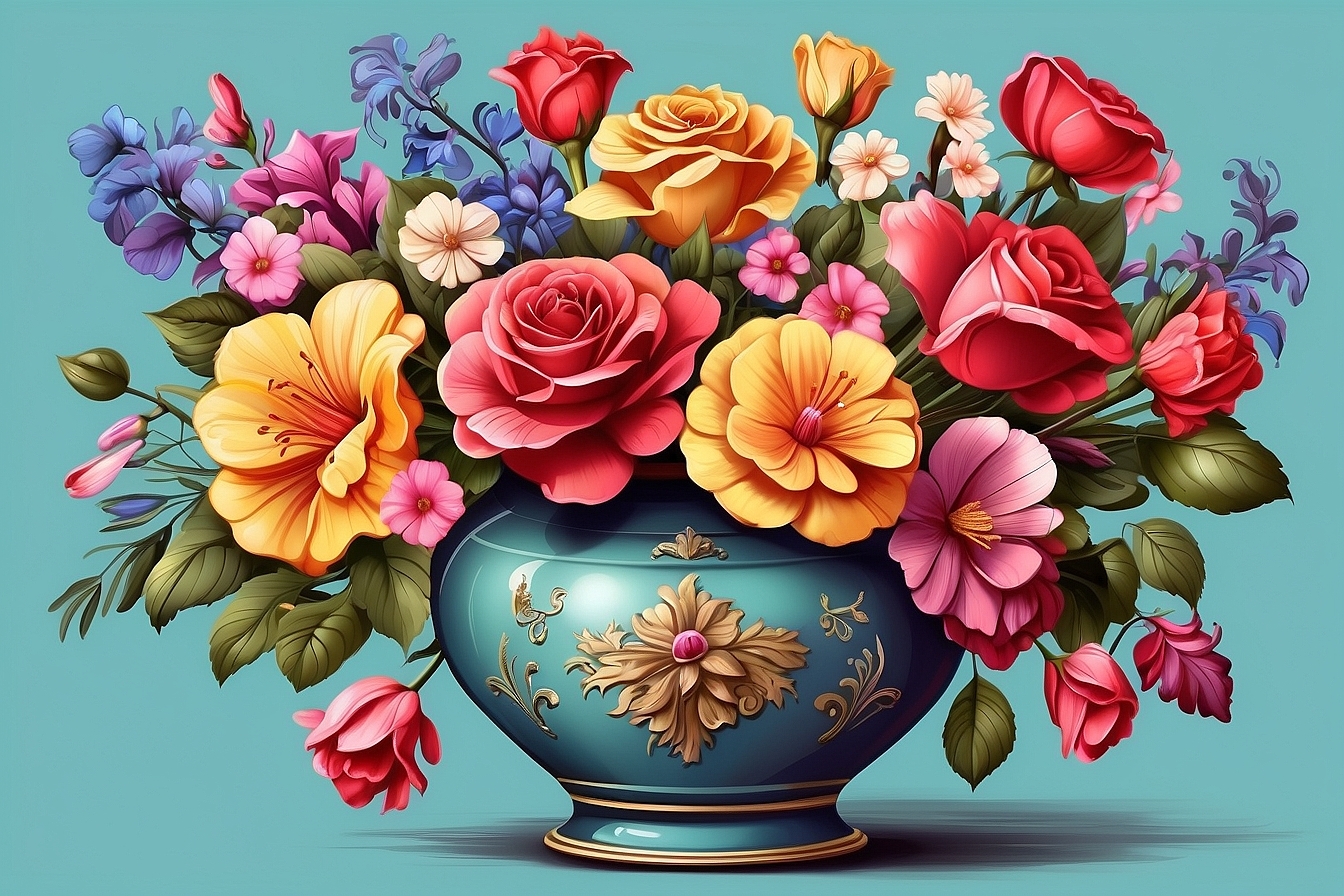 Vase of Flowers Clipart - 4 High Quality JPGs - Digital Download - Card ... - $0.99