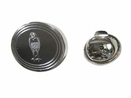 Silver Toned Etched Oval Standing Owl Lapel Pin - £15.75 GBP