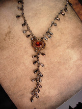 FABULOUS Antique Brooch necklace - Austria glass tassel  Flapper necklace -  iri - £130.37 GBP