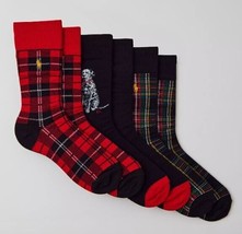 Polo Ralph Lauren Mens Black/Red/Green Plaid Dog Dress Socks Gift Box - ... - $34.64