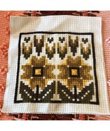 VTG Unfinished Needlepoint Canvas Pillow Kit Abstract Floral Yellow Brow... - £11.24 GBP