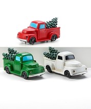 Pick Up Truck Christmas Tree Figurines Set 3 LED 5" Long Red White Green Resin