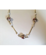 Vintage Beaded Necklace Wedding Cake Art Glass Gold Tone Metal Bars 32&quot; ... - $75.00