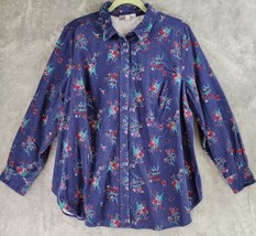 Woman Within Shirt Womens Large Purple Floral Corduroy Button Up Long Sl... - £18.98 GBP