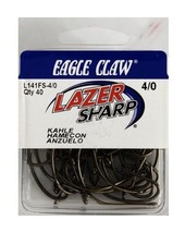 Eagle Claw L141FS-4/0 Lazer Sharp Kahle Offset Hook, Size 4/0, Pack of 40 - £8.49 GBP