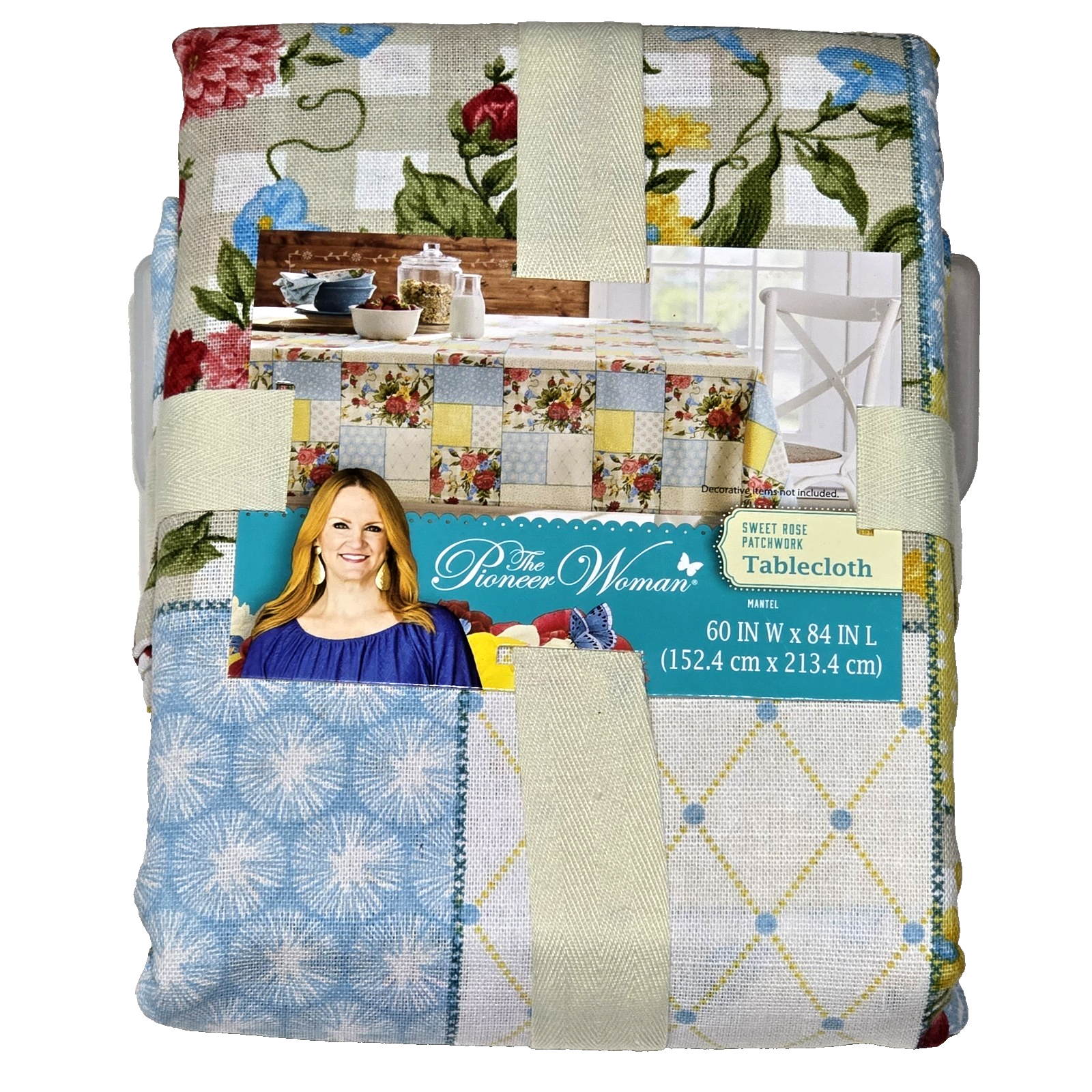 The Pioneer Woman Sweet Rose Patchwork Tablecloth Mantel 60x84in Blue Re... - $23.99