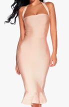Women&#39;s Halter Fishtail Bandage Bodycon Party Dress Beige Size L~ Measur... - £31.33 GBP