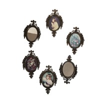 Set Of 6 Antique Style Ornate Metal Wall Plaques &amp; Mirrors With Vintage Prints M - £46.32 GBP