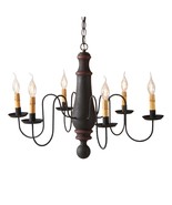 6-Arm Large Norfolk Wood Chandelier in Hartford Black with Red Stripe - $10,635.49 MXN
