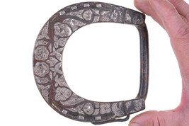 Big Antique Mexican Bronze Silver Overlay Horseshoe Form saddle buckle - £312.91 GBP